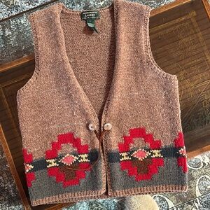 Lauren Ralph Lauren Knit Vest with Red and Brown Pattern